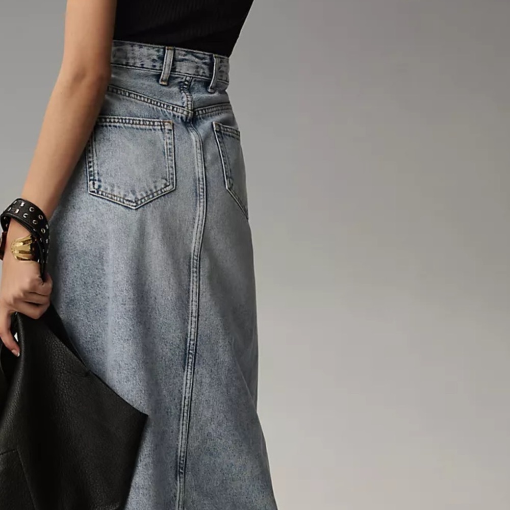 Anthropologie Pilcro Madi Front Slit Denim Maxi Skirt Raw Hem Positano WashBlue - Picture 5 of 7